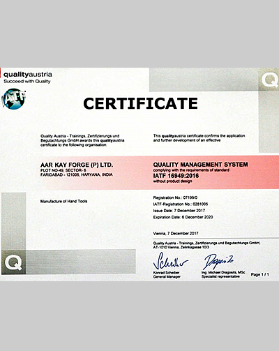 Quality Austria IATF 16949 2016 Certified